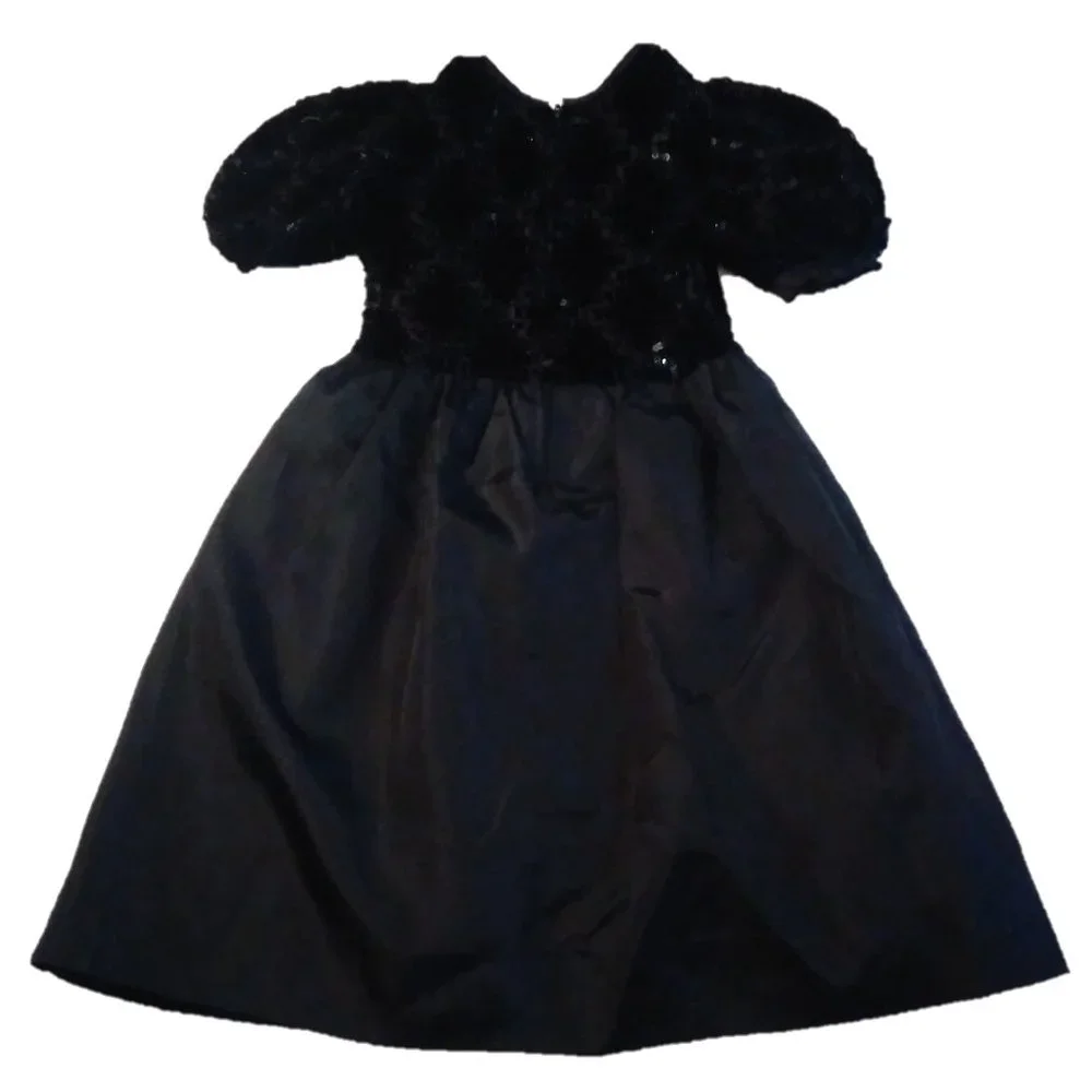 SYLVIA WHYTE Girls 7 BLACK SPARKLE SEQUIN DRESS holidays Christmas Halloween wed - Picture 8 of 15